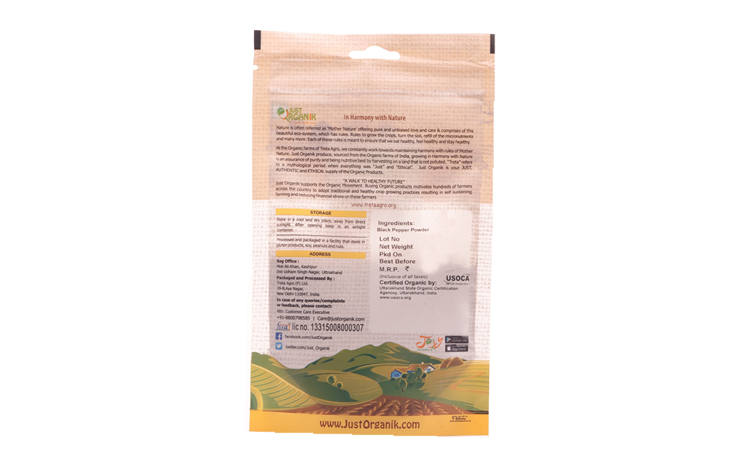Just Organik Organic Black Pepper Powder    Pack  50 grams